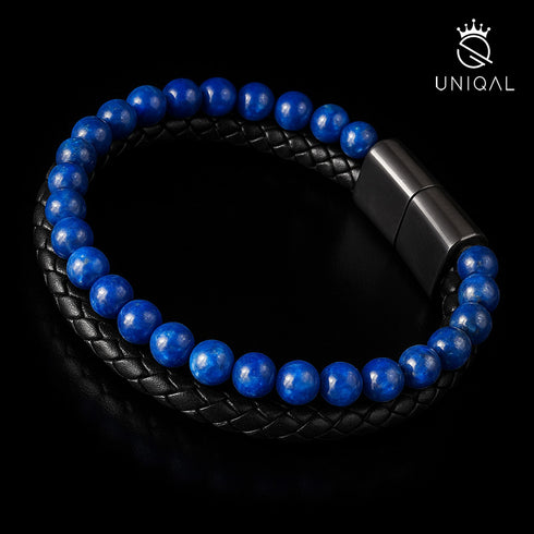 Lapis spekularis leder armband blau herren uniqal