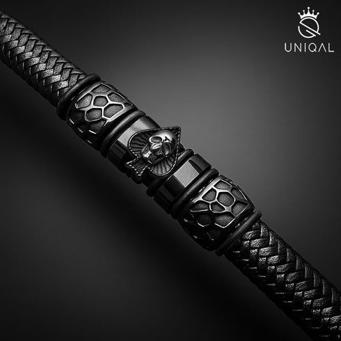 Armband totenkopf leder herren gravur skull uniqal