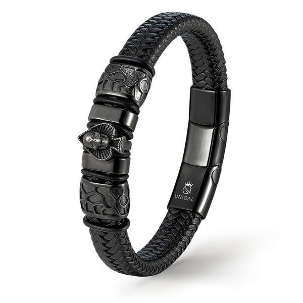 Armband totenkopf leder herren gravur skull uniqal