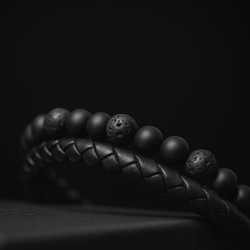 Lederarmband geflochten mit lava steinen gravierbar Uniqal