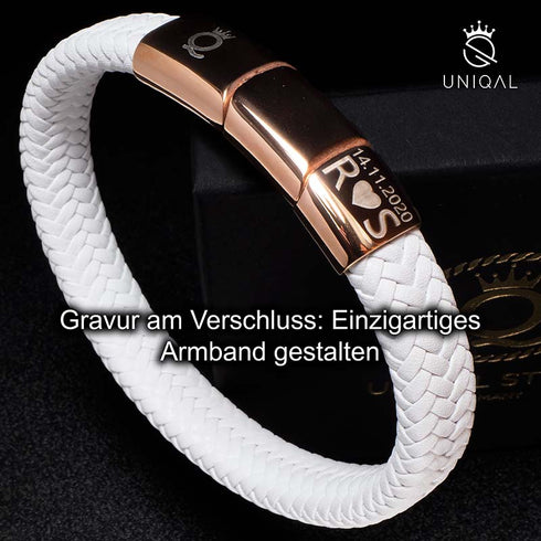 Lederarmband Damen Rosee Gold Edelstahl Magnetverschluss bestseller uniqal weiss