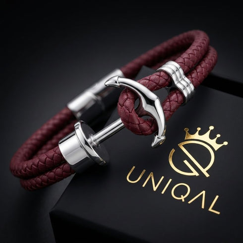 Elegantes Herren Lederarmband mit silberfarbenem Edelstahl Anker und hochwertigem Verschluss