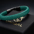Grünes geflochtenes Lederarmband für Herren mit schwarzem Edelstahlverschluss in eleganter Geschenkbox