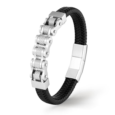 Lederarmband Kettearmband Motorradkette Silber Magnet Uniqal