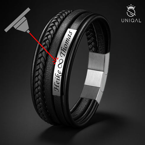 Personalisiertes Lederarmband mit Gravur silber herren uniqal