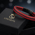 BLOODY MARY Rot schwarzes geflochtenes Lederarmband für Herren mit schwarzem Edelstahlverschluss in Geschenkbox Uniqal