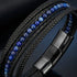 Schwarzes Herren Lederarmband mit blauen Lapislazuli Naturstein Perlen und geflochtenem Leder