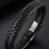 Schwarzes geflochtenes Lederarmband für Herren mit schwarzem Edelstahlverschluss und hochwertiger Lederstruktur