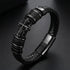 Schwarzes Herren Lederarmband mit massivem Kreuz Design, geflochtenem Leder und schwarzem Edelstahl