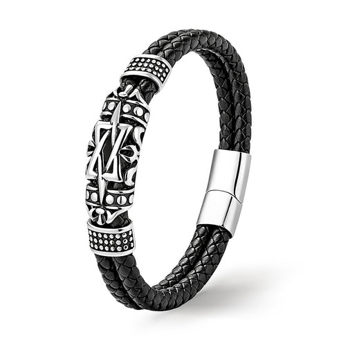 Schwarzes Lederarmband mit Davidstern Symbol aus Edelstahl, magnetischer Verschluss, elegantes Herrenschmuck Design mit Bedeutung uniqal