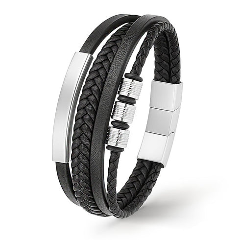 personalisiertes silver lederarmband herren mit gravur uniqal shape bracelet