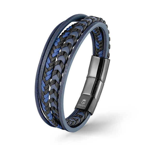 Lederarmband herren personalisiert mit Gravur blau Uniqal