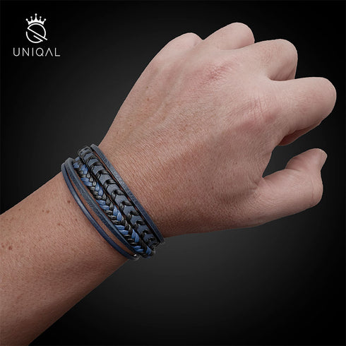 Lederarmband herren personalisiert mit Gravur blau Uniqal