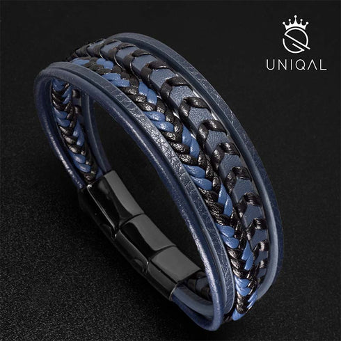 Lederarmband herren personalisiert mit Gravur blau Uniqal