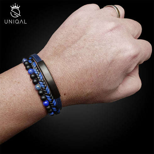 Lederarmband perlen lapis lazuli blau damen herren uniqal