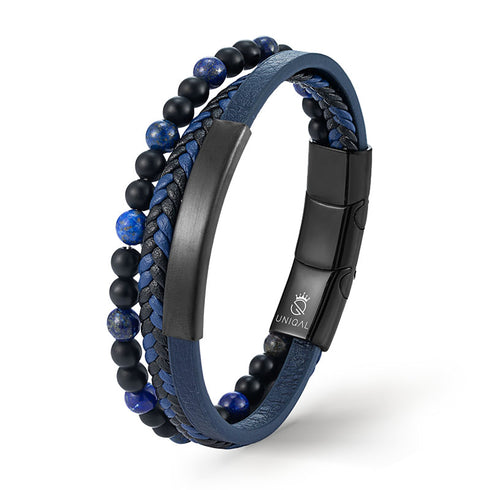 Lederarmband perlen lapis lazuli blau damen herren uniqal