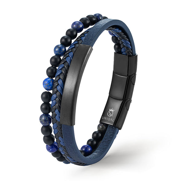 Lederarmband perlen lapis lazuli blau damen herren uniqal
