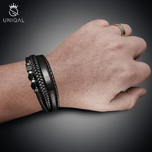 Lederarmband Personalisiert mit Gravur Herren schwarz