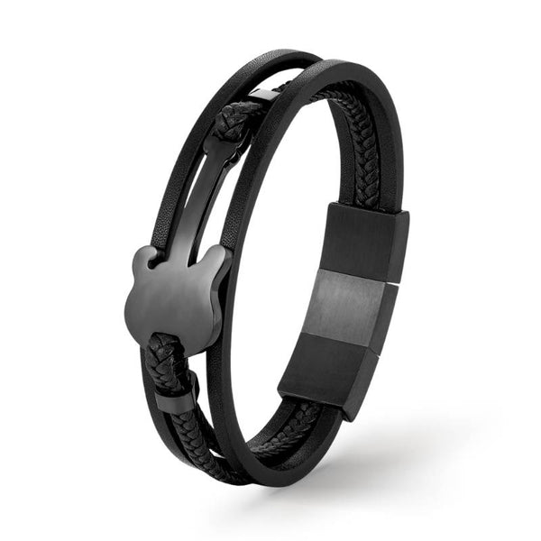 schwarzes armband mit gitarre aus leder und magnetverschluss uniqal