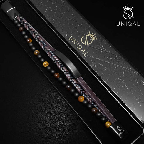 Lederarmband mit perlen gelbes tigerauge uniqal