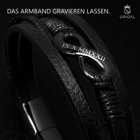 personalisiert mit gravur infinity unendlichkeit lederarmband herren geflochten nice uniqal black geflochten