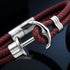 Maritimes Herrenarmband mit Anker Anhänger, dunkelrotem Lederband und elegantem Edelstahl Design