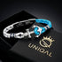 Maritimes Herrenarmband mit Anker Anhänger aus Segeltau in Blau Weiß und Edelstahl Details