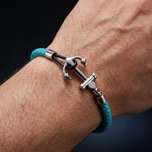 Nautisches Armband für Herren mit blauem Seil, Edelstahl Anker und maritimem Design