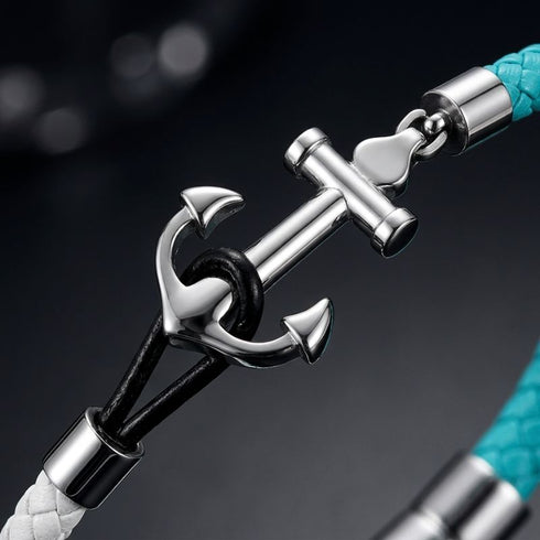 Nautisches Armband für Herren mit Edelstahl Anker und blauem Segelseil im maritimen Stil