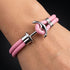 Nautisches Lederarmband für Herren mit silberfarbenem Anker Anhänger und hochwertigem rosa Leder