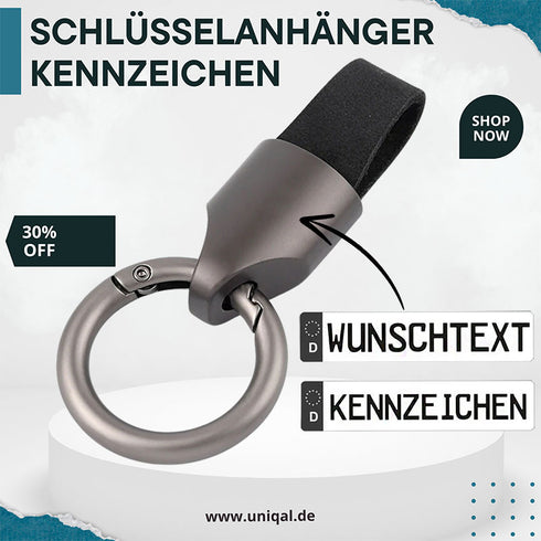 Personalisierter schwarzer Autoschlüsselanhänger, individuell gestaltbar mit Autokennzeichen, Automarken-Logo oder Wunschtext, perfekt als persönliches Geschenk für jeden Anlass.
