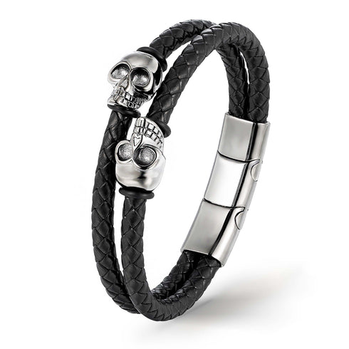 Totenkopf skull lederarmband herren damen leather bracelet skeleton uniqal