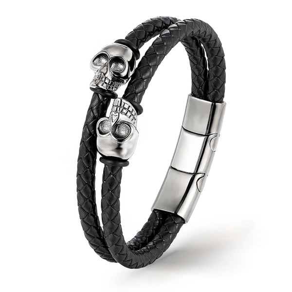 Totenkopf skull lederarmband herren damen leather bracelet skeleton uniqal