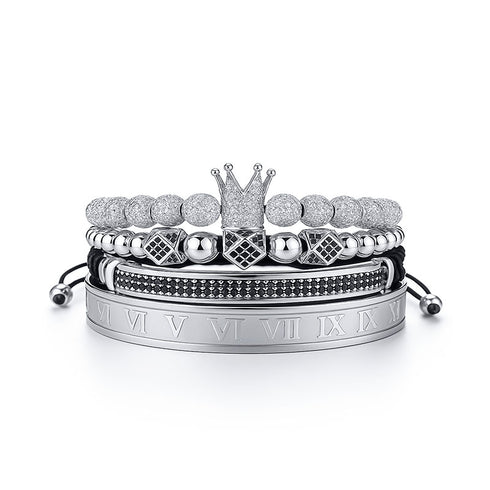 Luxuriöses Royal King Armband Set in 18k vergoldetem Edelstahl mit Zirkonia-Steinen, vierteilig, Herren und Damen Schmuck, Uniqal.de