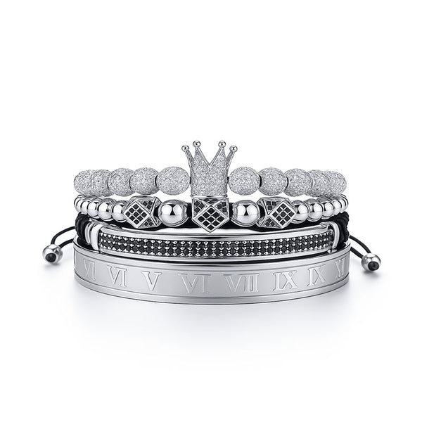 Luxuriöses Royal King Armband Set in 18k vergoldetem Edelstahl mit Zirkonia-Steinen, vierteilig, Herren und Damen Schmuck, Uniqal.de