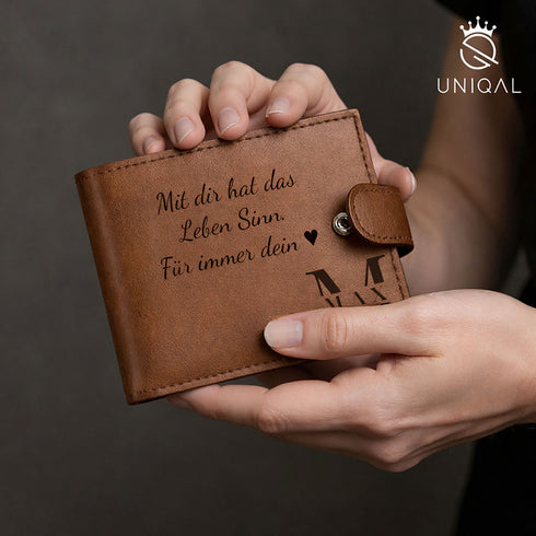 Braune Geldbörse aus Echtleder mit persönlicher Namensgravur