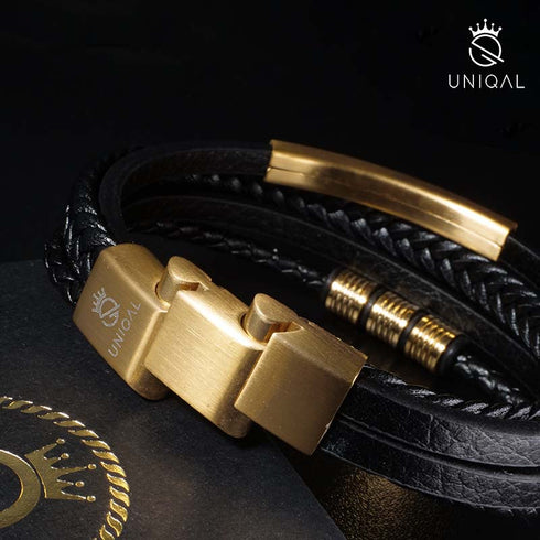 Personalisiertes lederarmband gold mit gravur uniqal shape