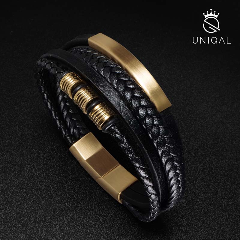 Bracciale personalizzato da uomo in pelle intrecciata e acciaio inossidabile - Italia