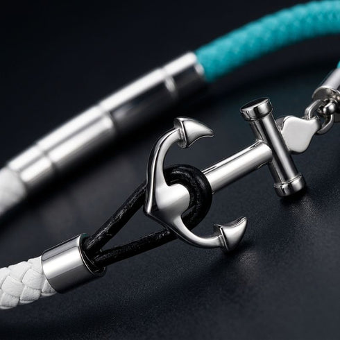 Personalisiertes Herren Ankerarmband mit Gravur, Edelstahl Anker und blauem Segeltau