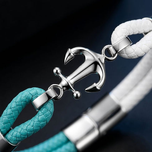 Personalisiertes Herren Ankerarmband mit Gravur Möglichkeit, Edelstahl Anker und maritimem Segeltau