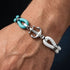 Personalisiertes Herren Ankerarmband mit Gravur Möglichkeit, Edelstahl Anker und türkis weißem Segeltau
