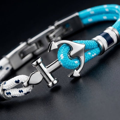 Personalisiertes Ankerarmband für Herren mit Gravur Möglichkeit und maritimem Segeltau Design