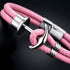 Personalisiertes Herren Ankerarmband mit Gravur Möglichkeit, rosa Leder und Edelstahl Anker Anhänger