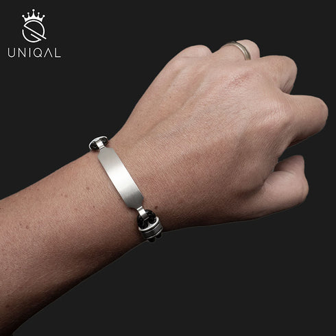 Personalisiertes Lederarmband gravur herren silver uniqal