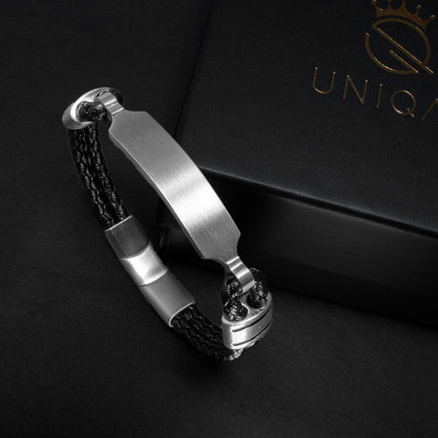 Personalisiertes Lederarmband gravur herren silver uniqal