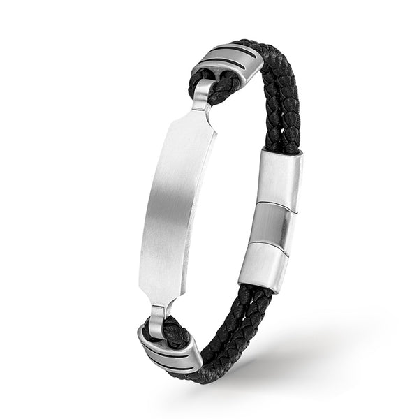 Personalisiertes Lederarmband gravur herren silver uniqal