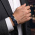 Personalisiertes Herren Lederarmband mit Gravur Möglichkeit, blauen Naturstein Perlen und Edelstahl Element