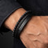 Personalisiertes Herren Lederarmband mit Gravur Möglichkeit, Lava Naturstein Perlen und schwarzem Design