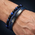 Personalisiertes Herren Lederarmband mit Gravur Möglichkeit und blauen Naturstein Perlen