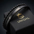 Personalisiertes Herren Lederarmband mit Gravur Möglichkeit, schwarzen Lava Perlen und elegantem Edelstahl Element